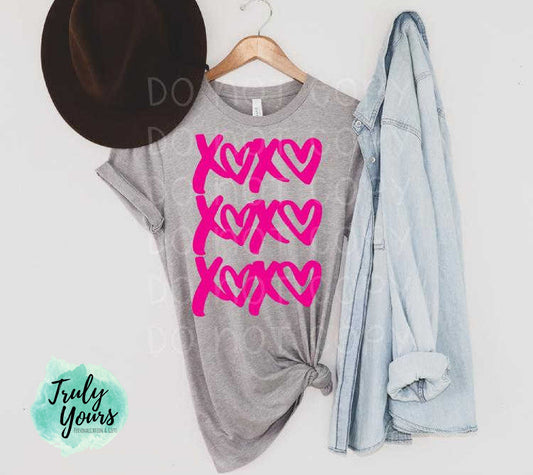 Valentine XOXO T-shirt | Hot Pink XOXO Hearts | Heart Tee | Valentine's shirt