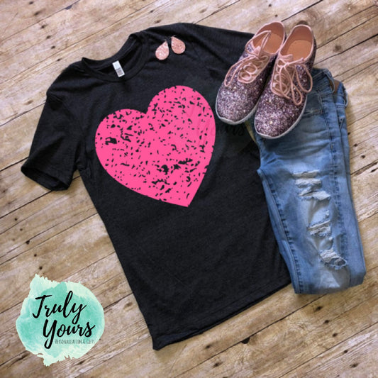Pink distressed Heart T-shirt | Heart Valentine Shirt