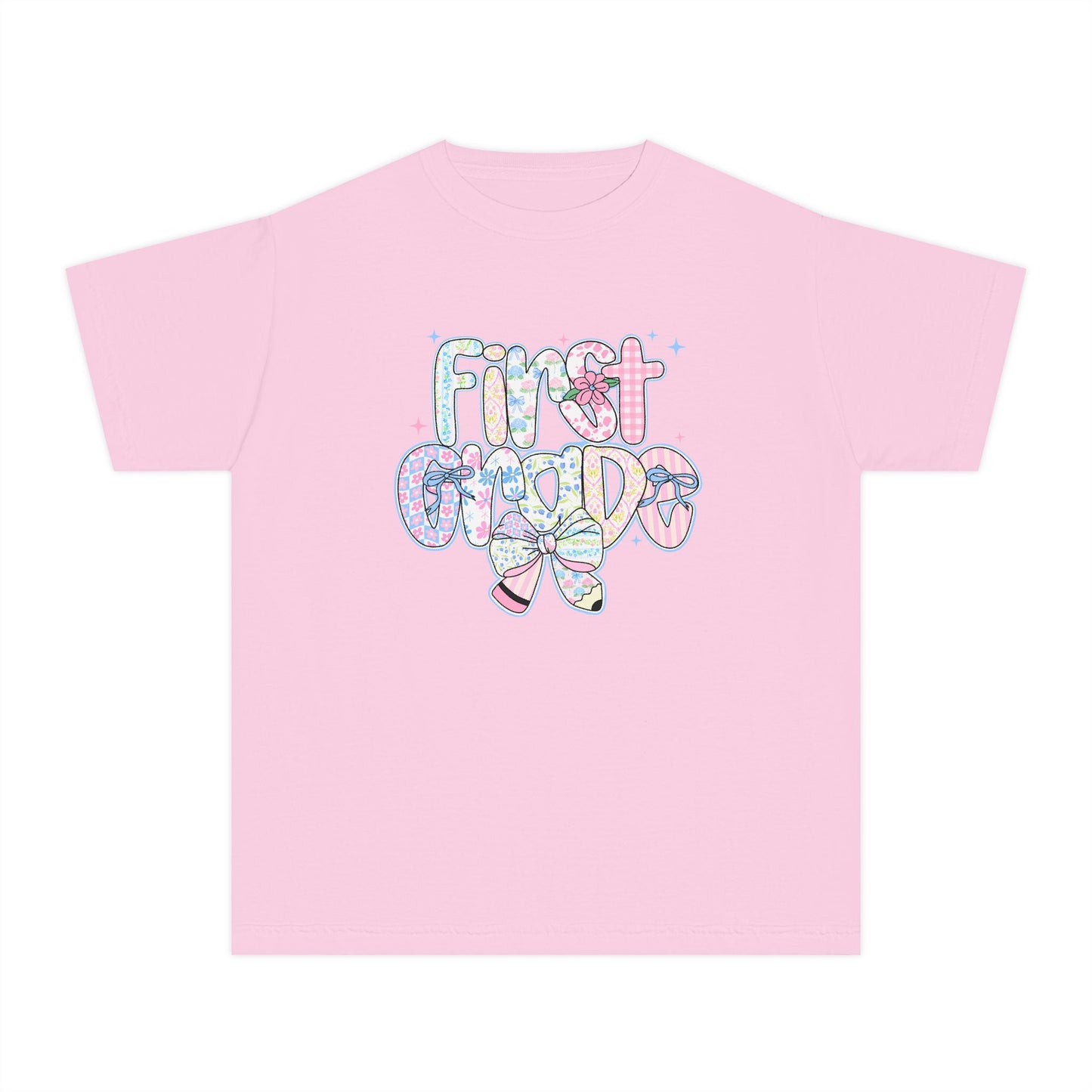 1st Grade Girls Back to School Shirt | Comfort Colors Youth Tee | First Day of School Gift | Pastel Floral First Grade Tee