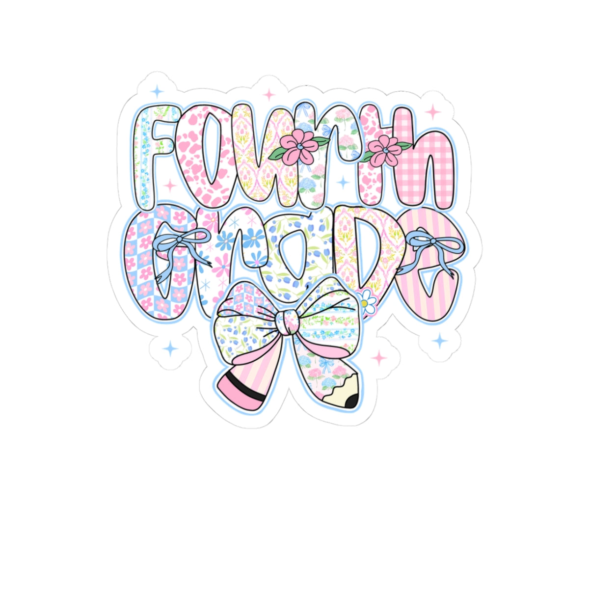 4th Grade Girls Back to School Sticker | Kiss-Cut Sticker | Back to School Gift for Girls | Pastel Floral Fourth Grade Sticker