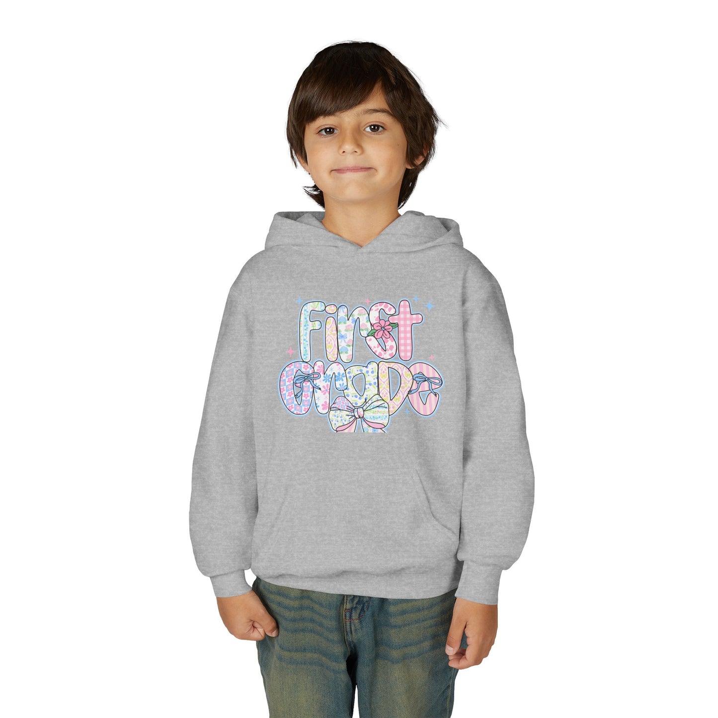 1st Grade Girls Back to School Hoodie | Youth Sweatshirt | First Day of School Gift | Pastel Floral First Grade Hoodie