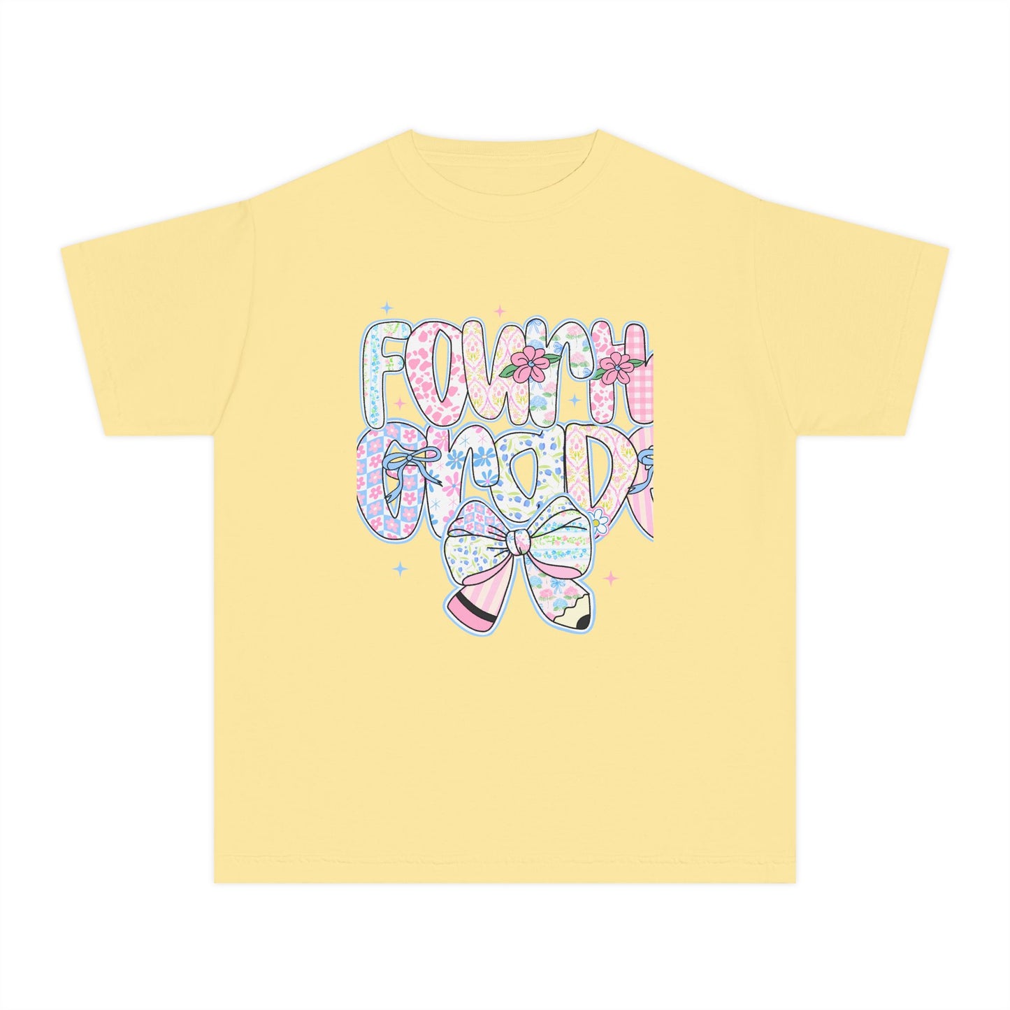 4th Grade Girls Back to School Shirt | Pastel Floral Fourth Grade Tee | Comfort Colors Youth T-Shirt