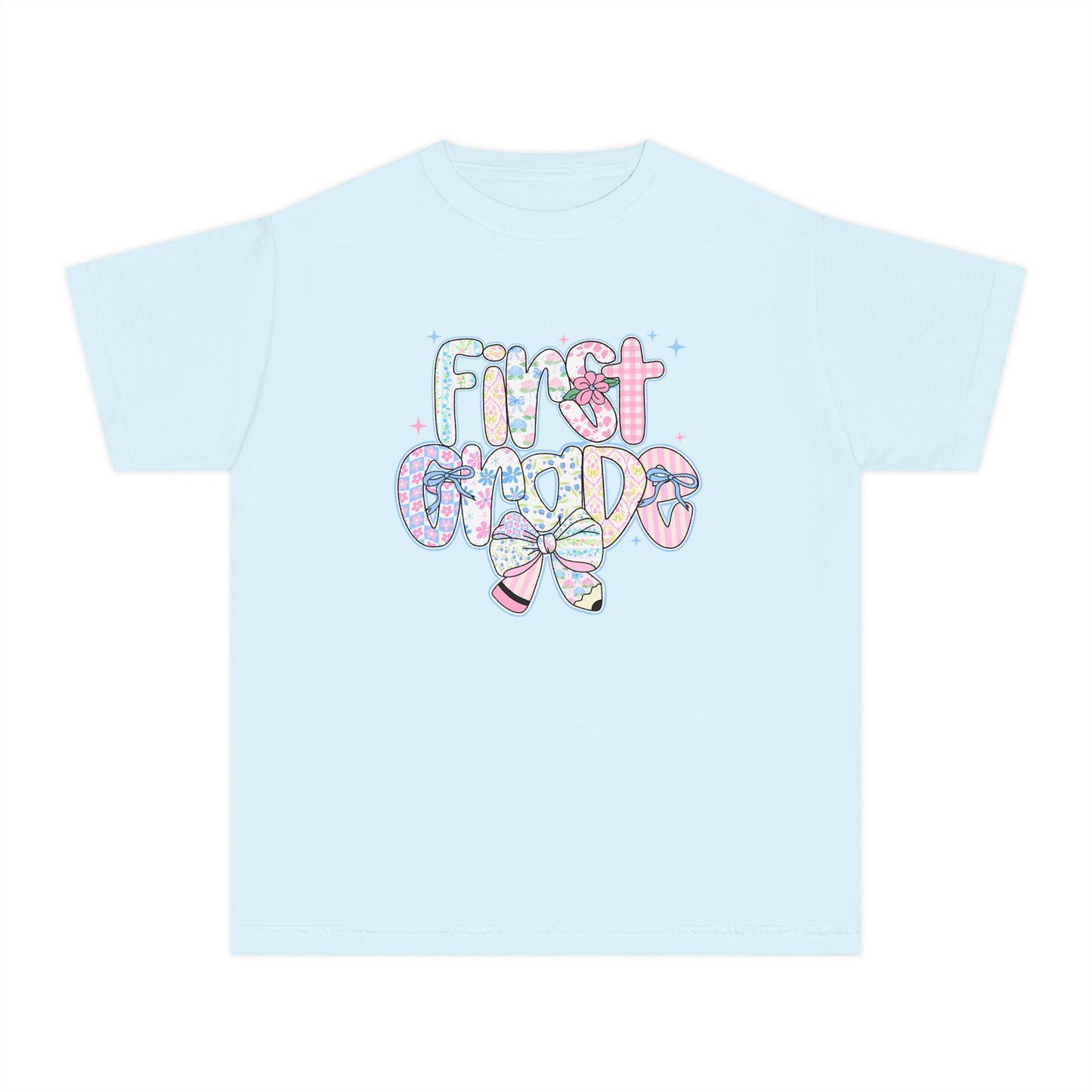 1st Grade Girls Back to School Shirt | Comfort Colors Youth Tee | First Day of School Gift | Pastel Floral First Grade Tee