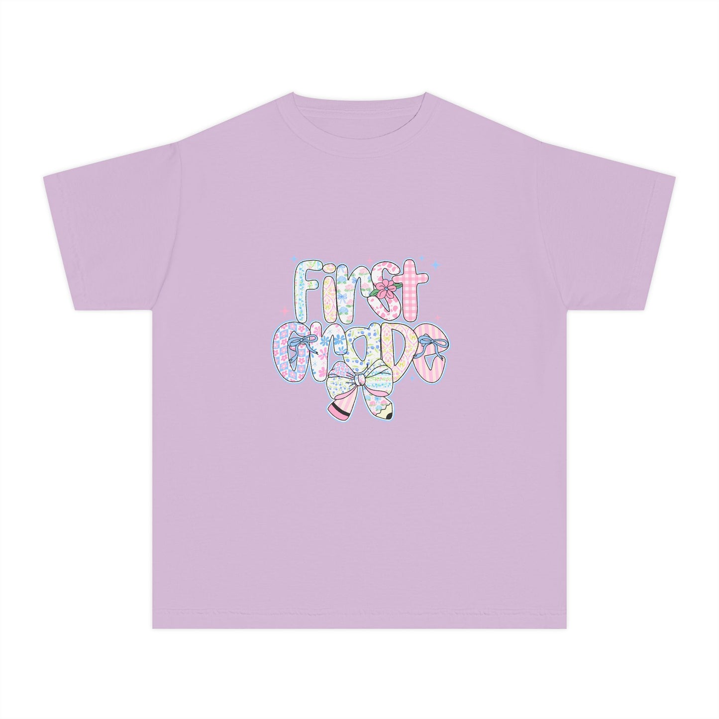 1st Grade Girls Back to School Shirt | Pastel Floral First Day of School Tee | Comfort Colors Youth T-Shirt