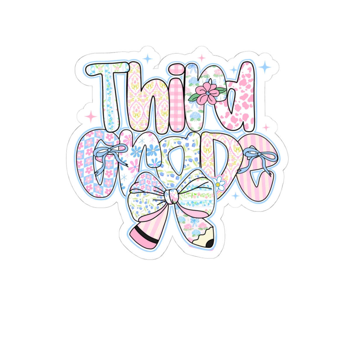 3rd Grade Girls Back to School Sticker | Kiss-Cut Sticker | Back to School Gift for Girls | Pastel Floral Third Grade Sticker