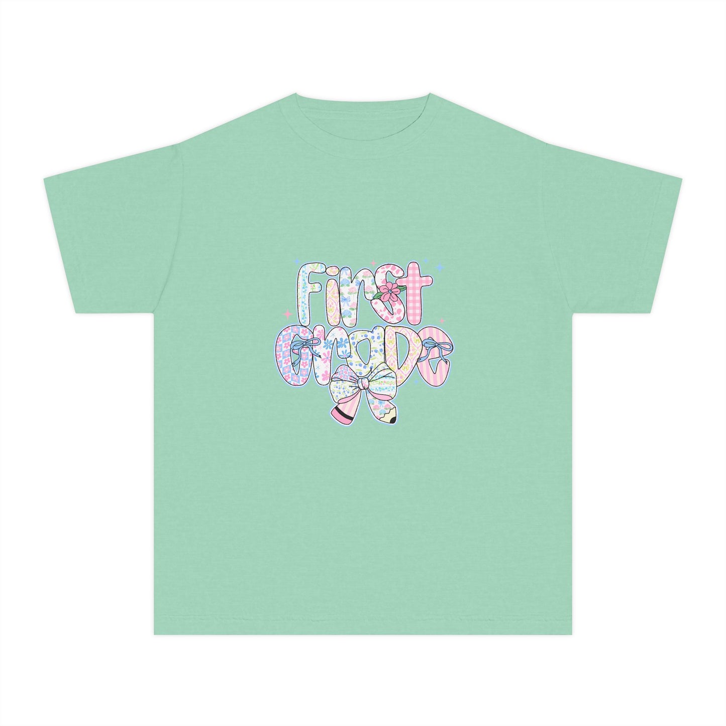 1st Grade Girls Back to School Shirt | Pastel Floral First Day of School Tee | Comfort Colors Youth T-Shirt