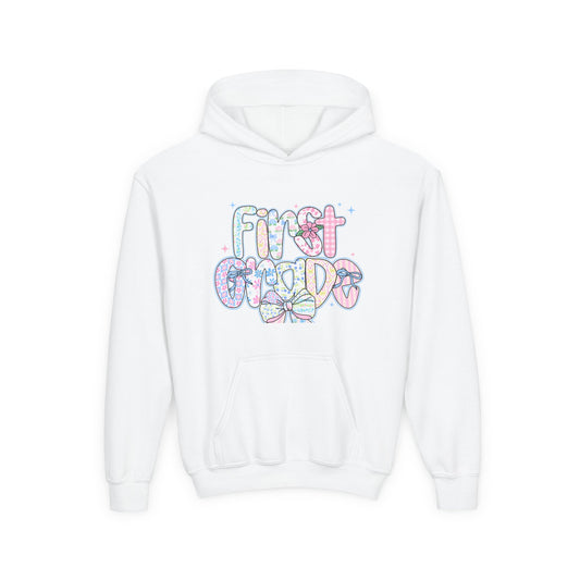 1st Grade Girls Back to School Hoodie | Youth Sweatshirt | First Day of School Gift | Pastel Floral First Grade Hoodie