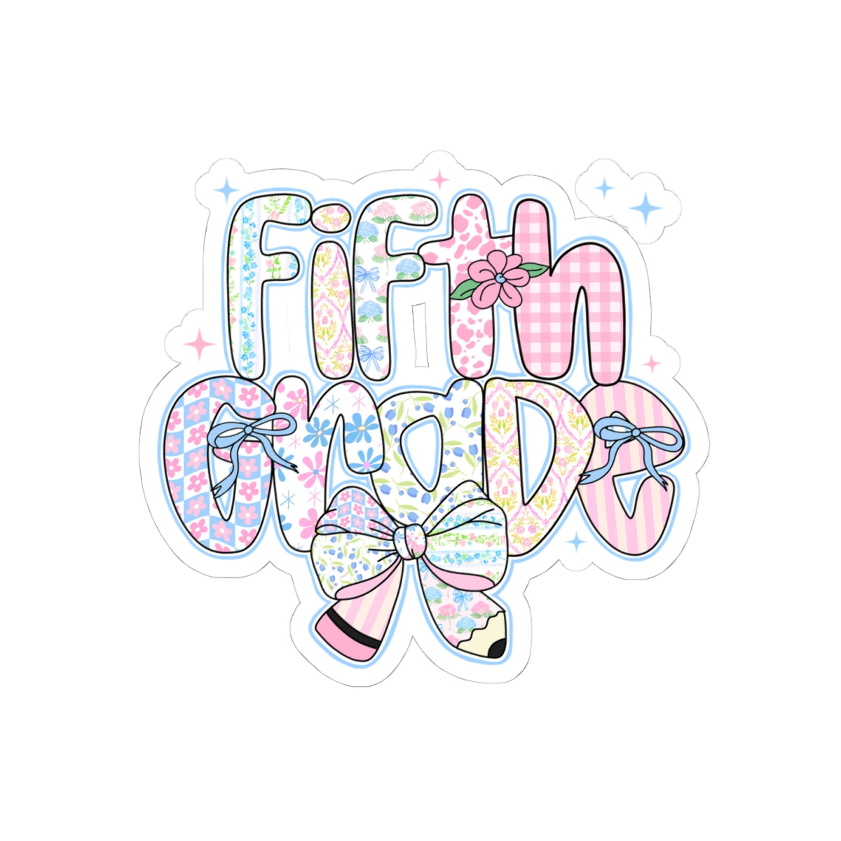 5th Grade Girls Back to School Sticker | Kiss-Cut Sticker | Last Day of Elementary Gift | Pastel Floral Fifth Grade Sticker