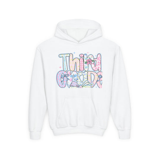 3rd Grade Girls Back to School Hoodie | Youth Sweatshirt | Back to School Gift for Girls | Pastel Floral Third Grade Hoodie