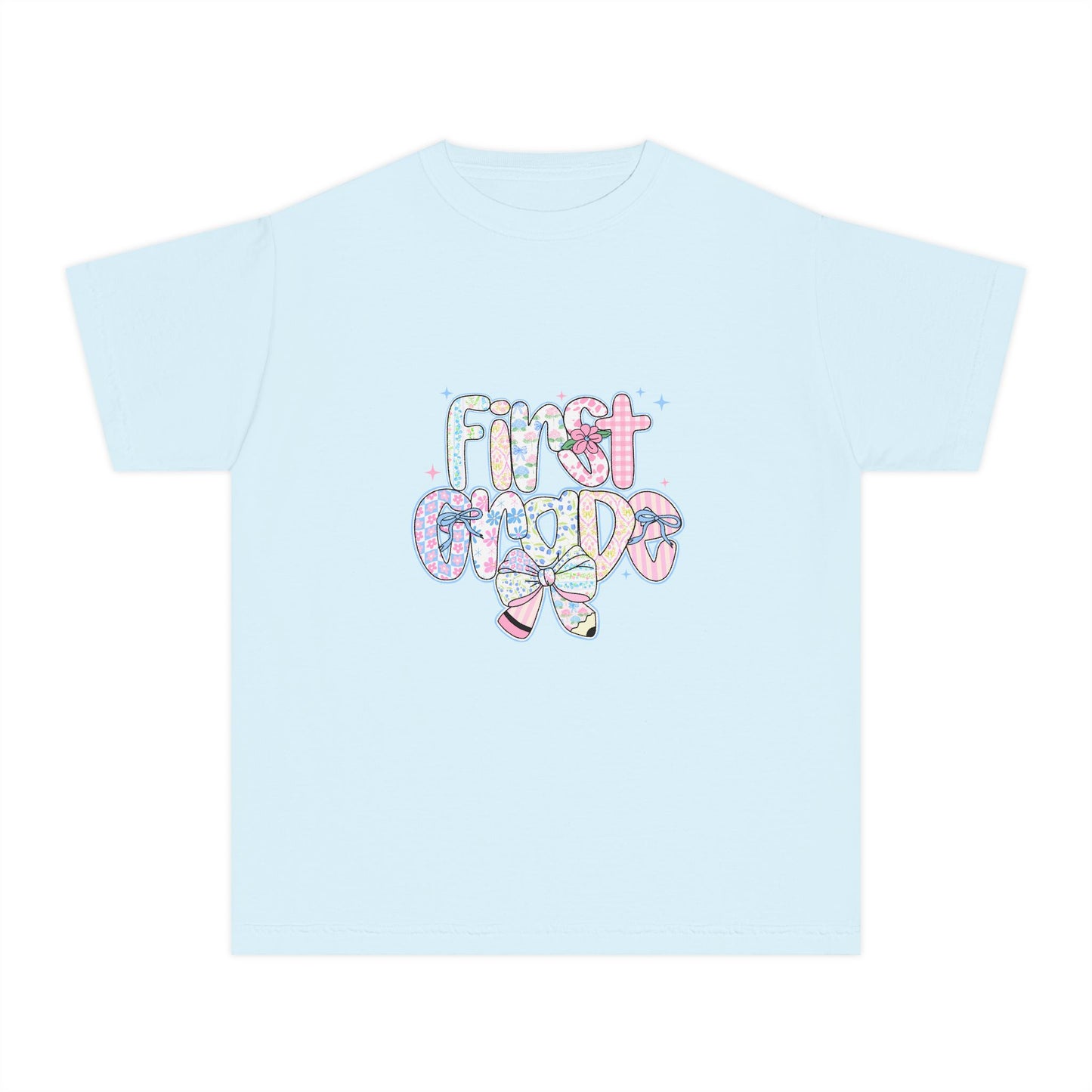 1st Grade Girls Back to School Shirt | Pastel Floral First Day of School Tee | Comfort Colors Youth T-Shirt