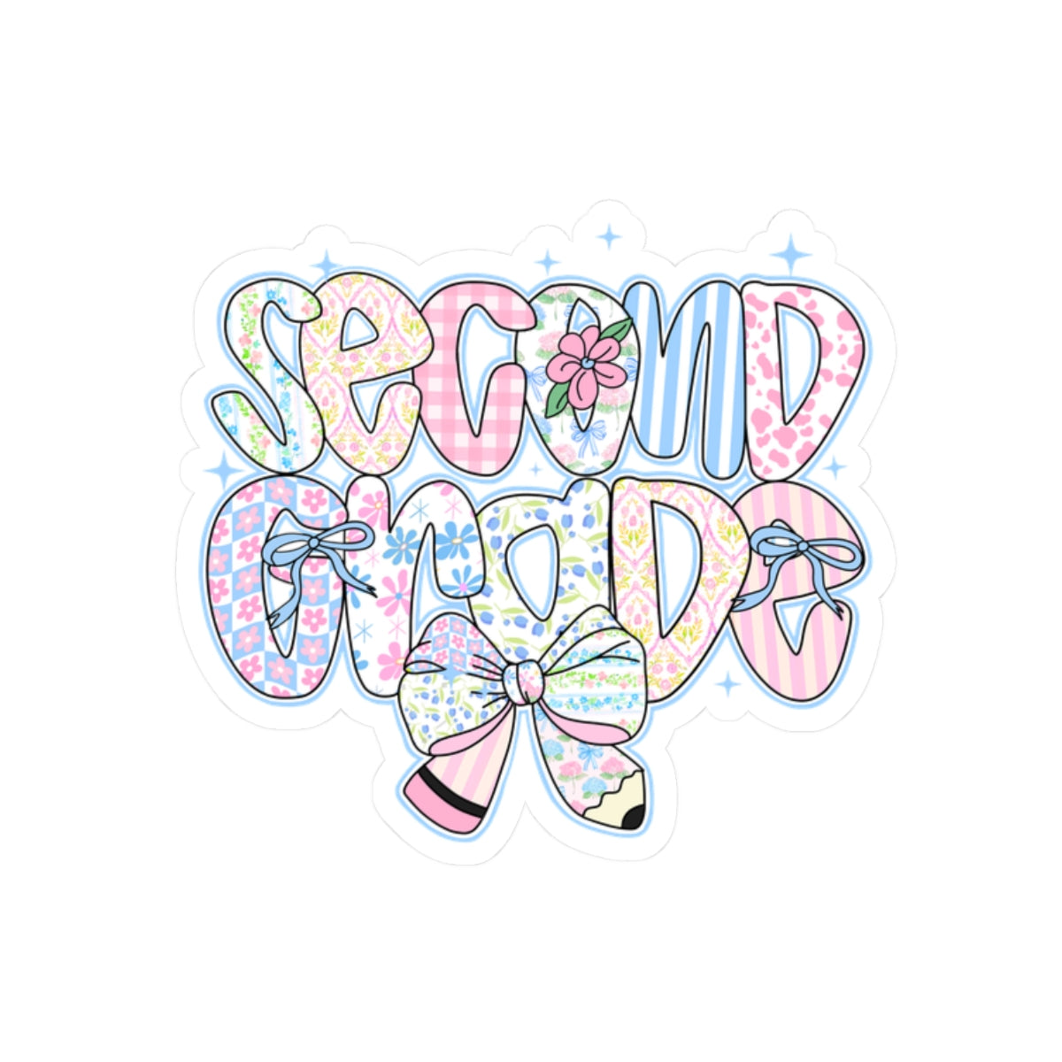 2nd Grade Girls Back to School Sticker | Kiss-Cut Sticker | Back to School Gift for Girls | Pastel Floral Second Grade Sticker