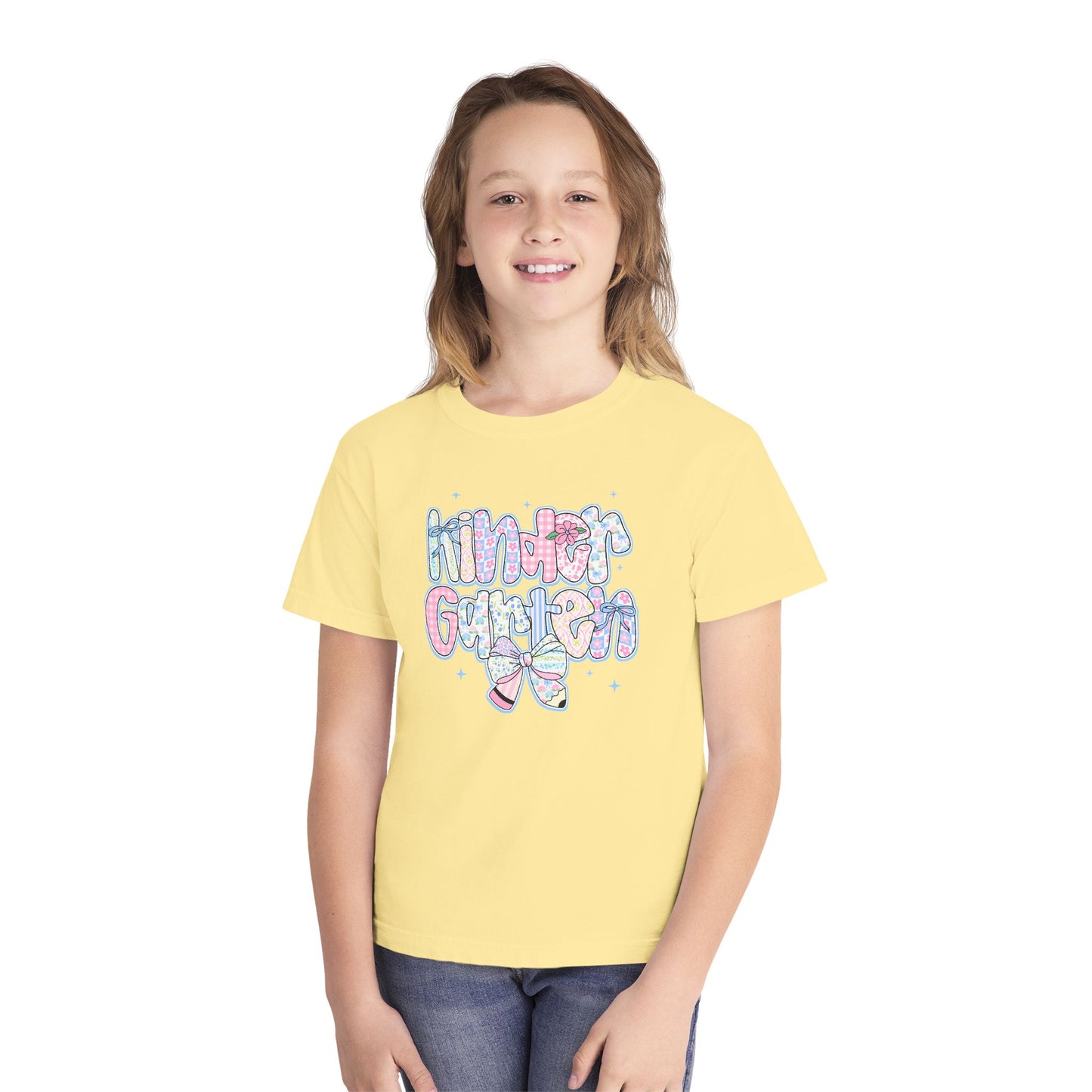 Kindergarten Girls Back to School Shirt | Comfort Colors Youth Tee | First Day of School Gift | Pastel Floral Kinder Shirt