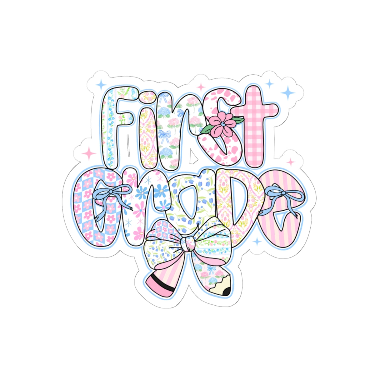 1st Grade Girls Back to School Sticker | Kiss-Cut Sticker | First Day of School Gift | Pastel Floral First Grade Sticker