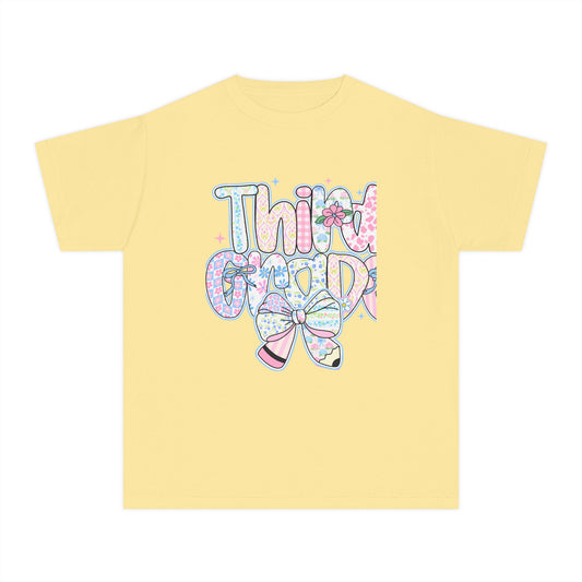 3rd Grade Girls Back to School Shirt | Comfort Colors Youth Tee | Back to School Gift for Girls | Pastel Floral Third Grade Tee