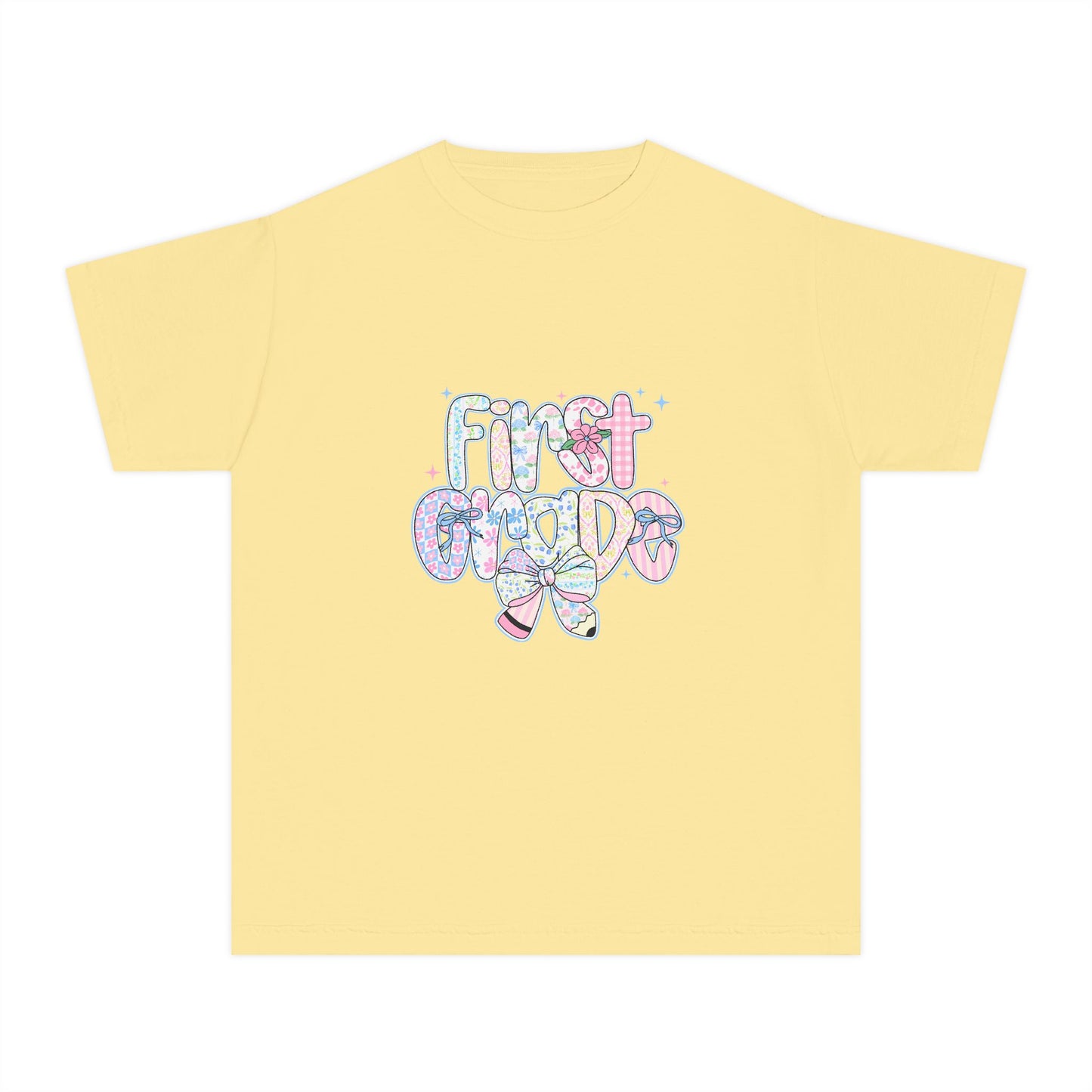 1st Grade Girls Back to School Shirt | Pastel Floral First Day of School Tee | Comfort Colors Youth T-Shirt