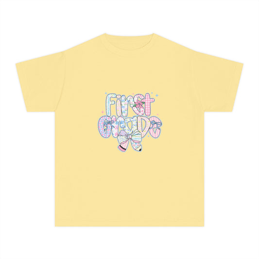 1st Grade Girls Back to School Shirt | Pastel Floral First Day of School Tee | Comfort Colors Youth T-Shirt