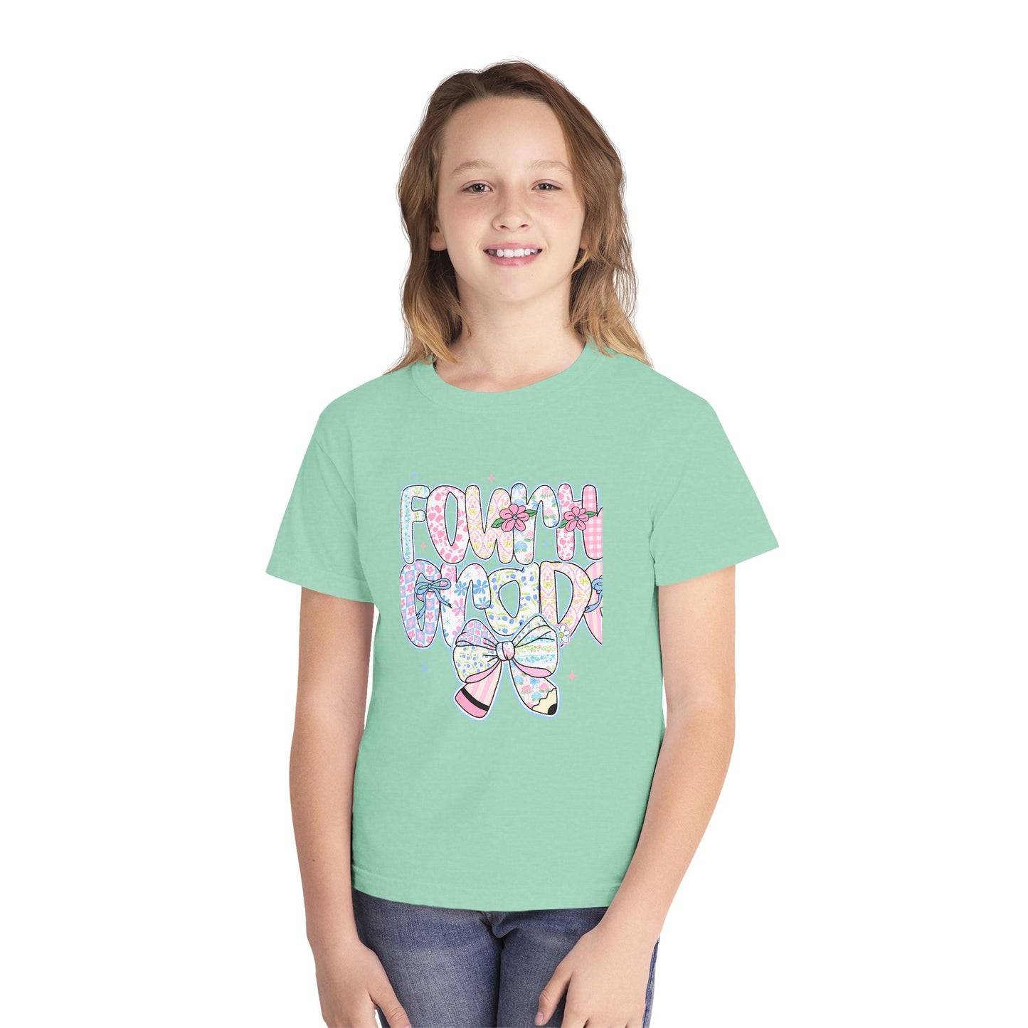 4th Grade Girls Back to School Shirt | Pastel Floral Fourth Grade Tee | Comfort Colors Youth T-Shirt