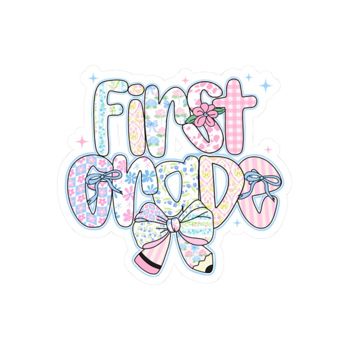 1st Grade Girls Back to School Sticker | Kiss-Cut Sticker | First Day of School Gift | Pastel Floral First Grade Sticker