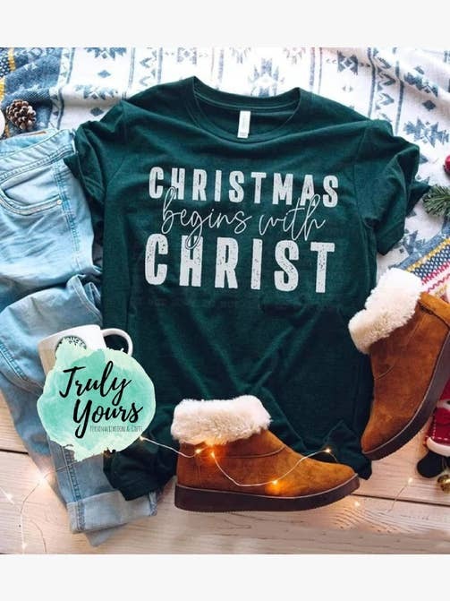 - Christmas begins with CHRIST T-shirt -