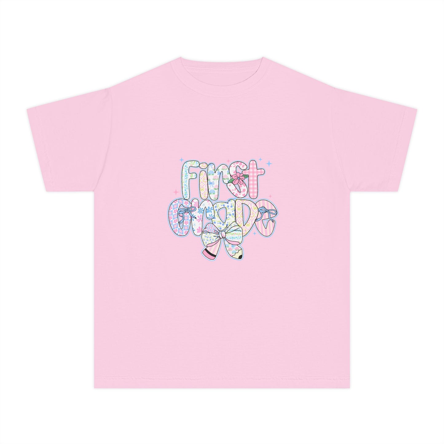 1st Grade Girls Back to School Shirt | Pastel Floral First Day of School Tee | Comfort Colors Youth T-Shirt