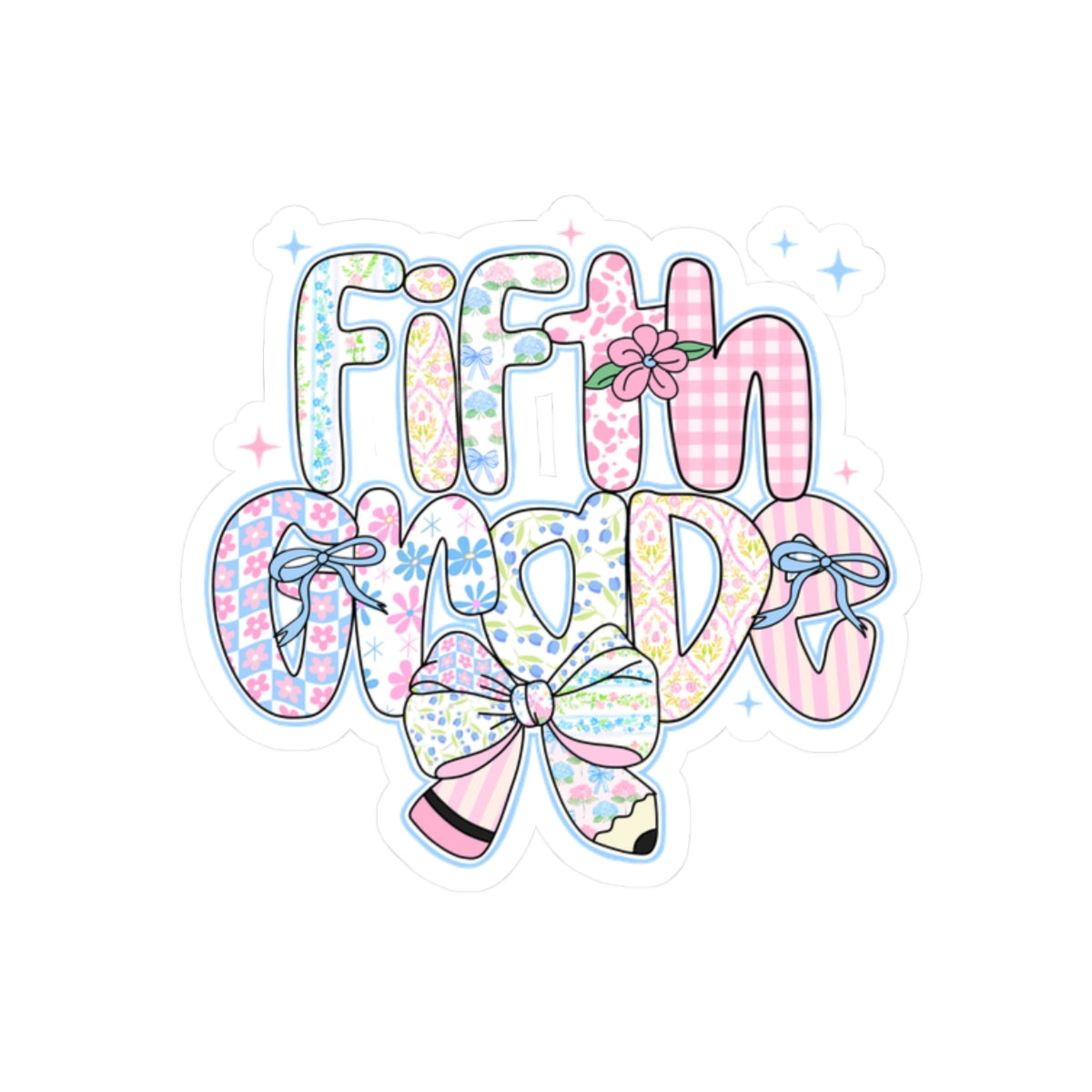 5th Grade Girls Back to School Sticker | Kiss-Cut Sticker | Last Day of Elementary Gift | Pastel Floral Fifth Grade Sticker