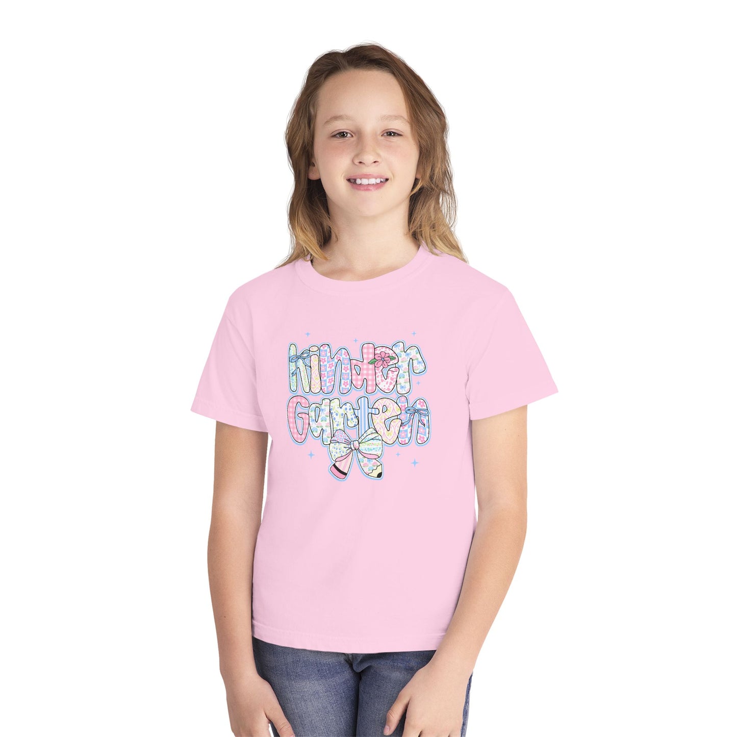 Kindergarten Girls Back to School Shirt | Comfort Colors Youth Tee | First Day of School Gift | Pastel Floral Kinder Shirt