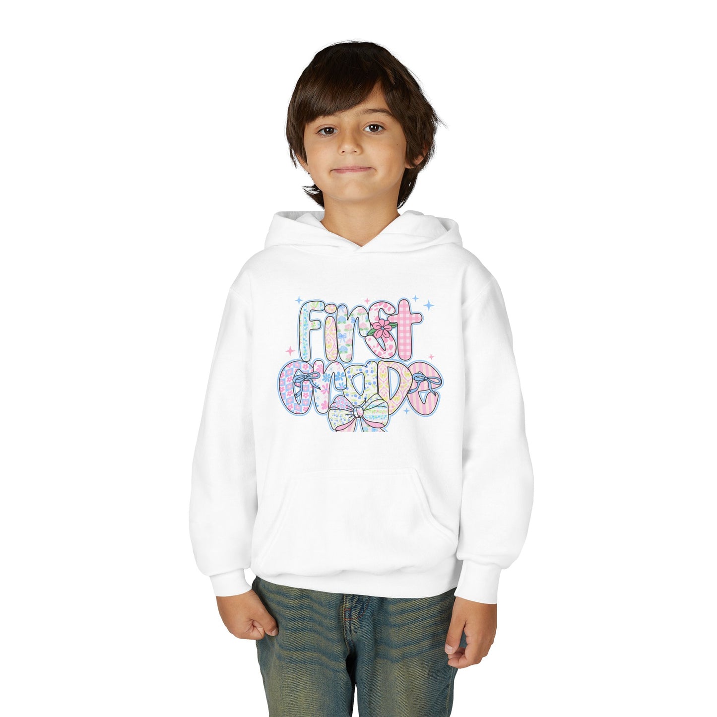 1st Grade Girls Back to School Hoodie | Youth Sweatshirt | First Day of School Gift | Pastel Floral First Grade Hoodie