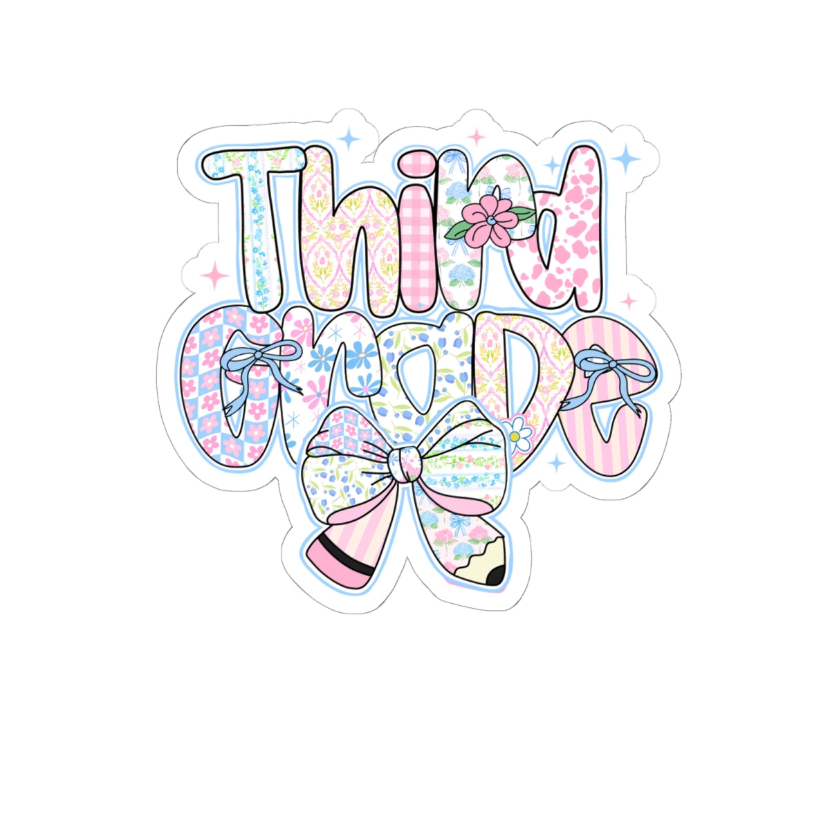 3rd Grade Girls Back to School Sticker | Kiss-Cut Sticker | Back to School Gift for Girls | Pastel Floral Third Grade Sticker