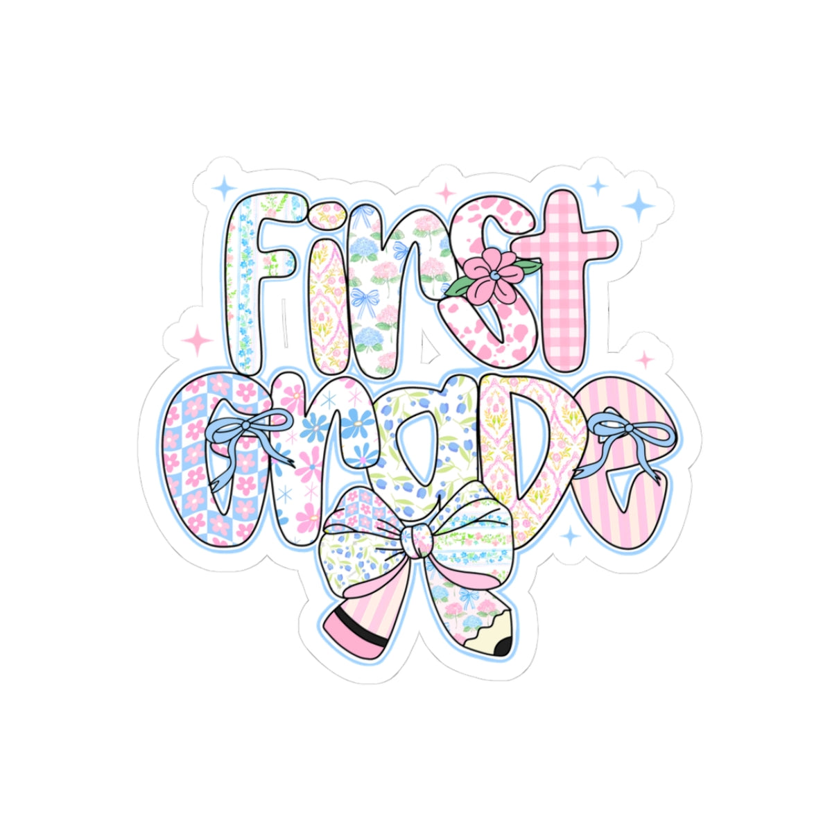 1st Grade Girls Back to School Sticker | Kiss-Cut Sticker | First Day of School Gift | Pastel Floral First Grade Sticker