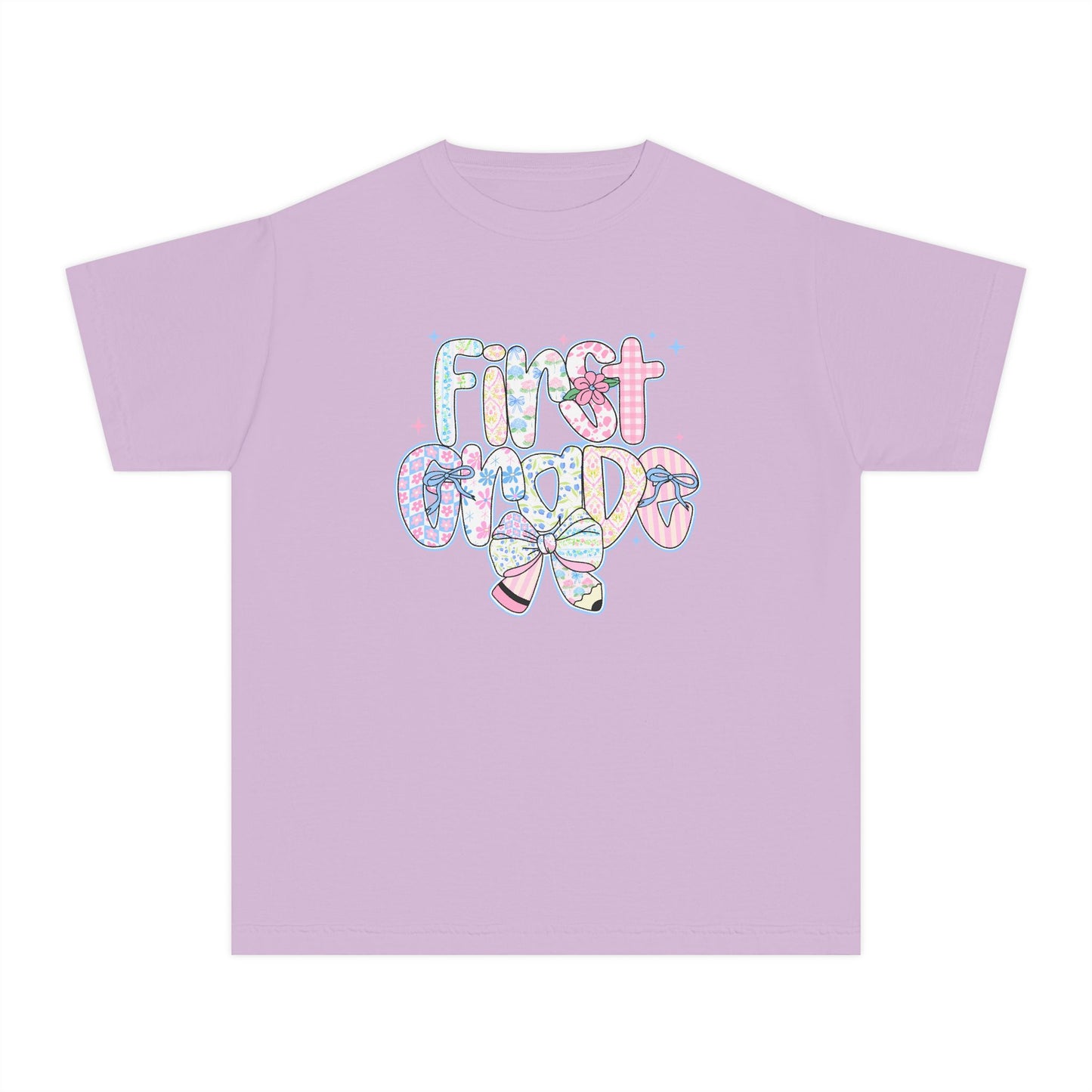 1st Grade Girls Back to School Shirt | Comfort Colors Youth Tee | First Day of School Gift | Pastel Floral First Grade Tee