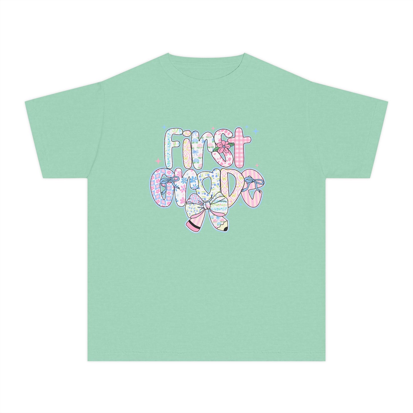 1st Grade Girls Back to School Shirt | Comfort Colors Youth Tee | First Day of School Gift | Pastel Floral First Grade Tee