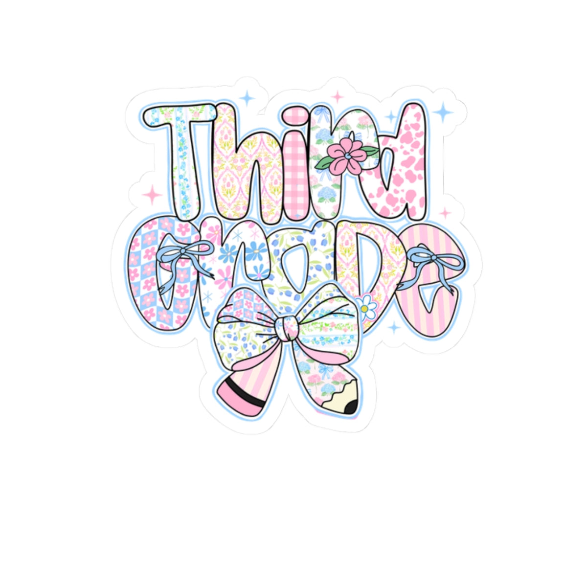 3rd Grade Girls Back to School Sticker | Kiss-Cut Sticker | Back to School Gift for Girls | Pastel Floral Third Grade Sticker