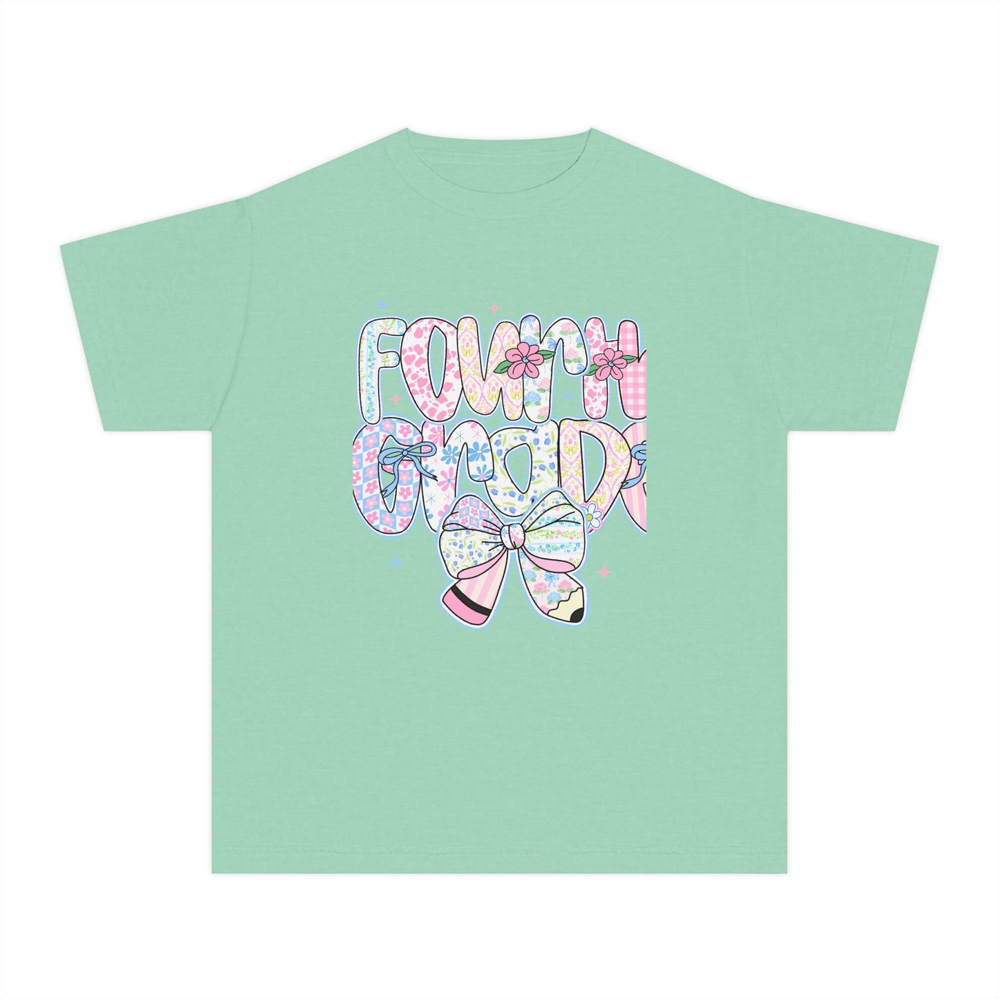 4th Grade Girls Back to School Shirt | Pastel Floral Fourth Grade Tee | Comfort Colors Youth T-Shirt