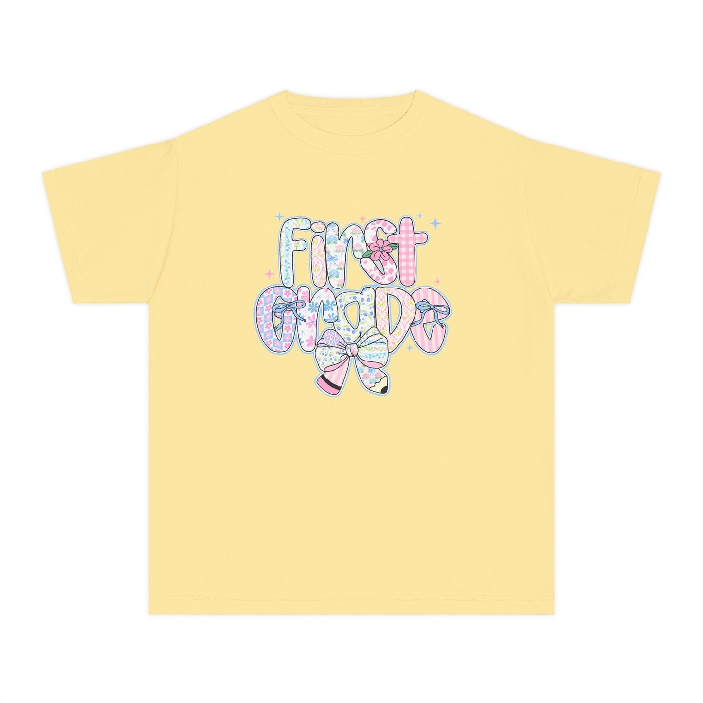 1st Grade Girls Back to School Shirt | Comfort Colors Youth Tee | First Day of School Gift | Pastel Floral First Grade Tee