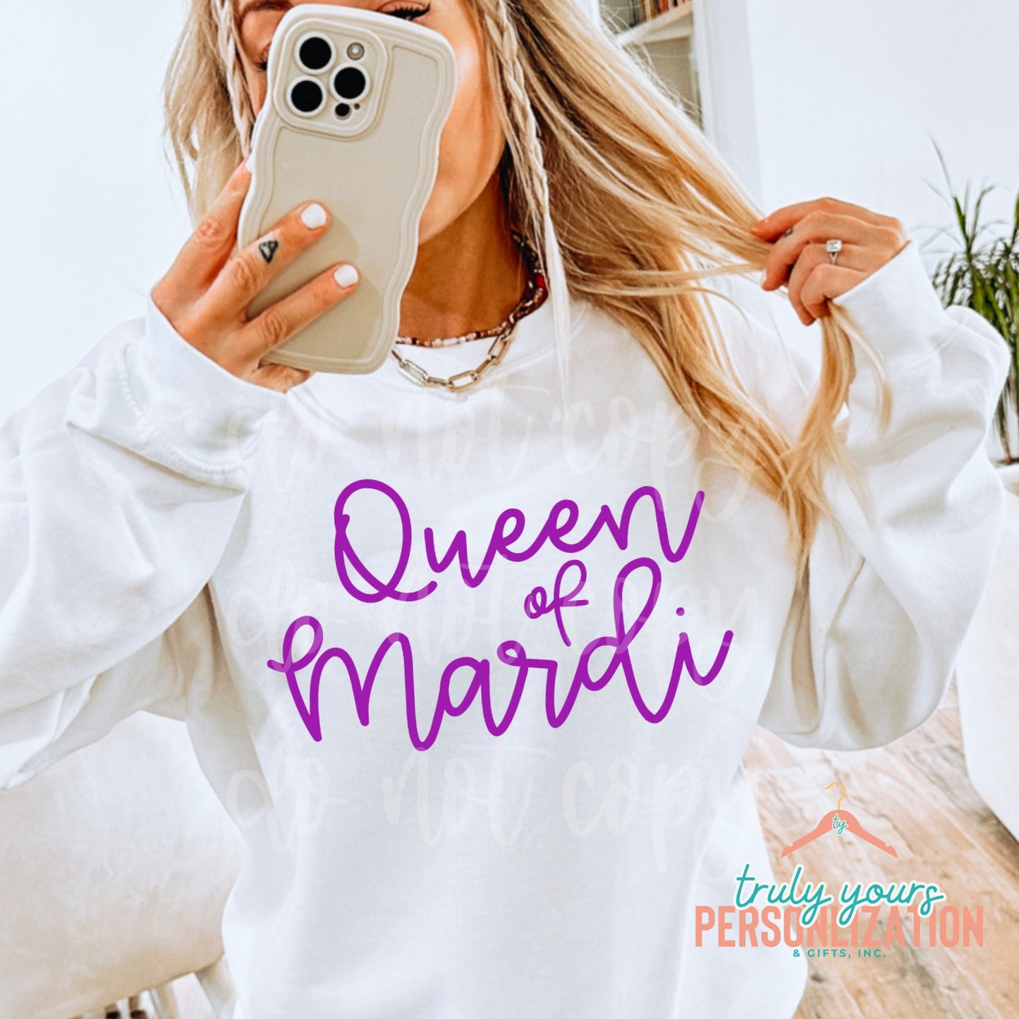 - Queen of Mardi Sweatshirt (purple design) -