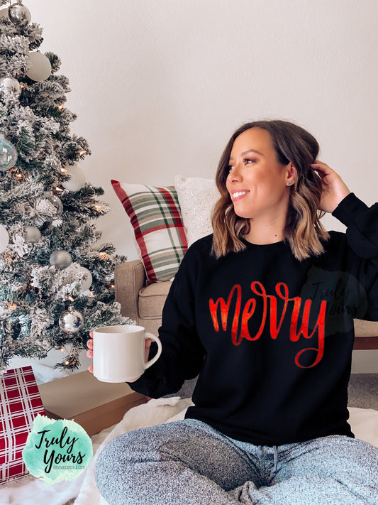 Merry Sweatshirt | Merry Foil | Christmas Sweatshirt | Merry Foil Metallic