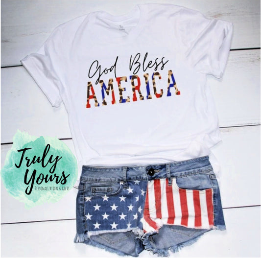 God Bless America Leopard T-shirt | God Bless America | Red White Blue & Leopard | July 4th Shirt | Patriotic Tee