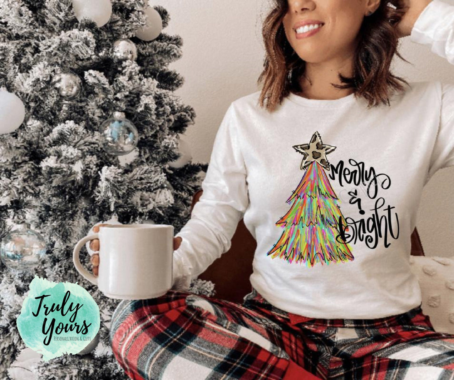 Merry and Bright Colorful Leopard Christmas Tree T-shirt | Long Sleeve Christmas T-shirt | Christmas Shirt | Leopard