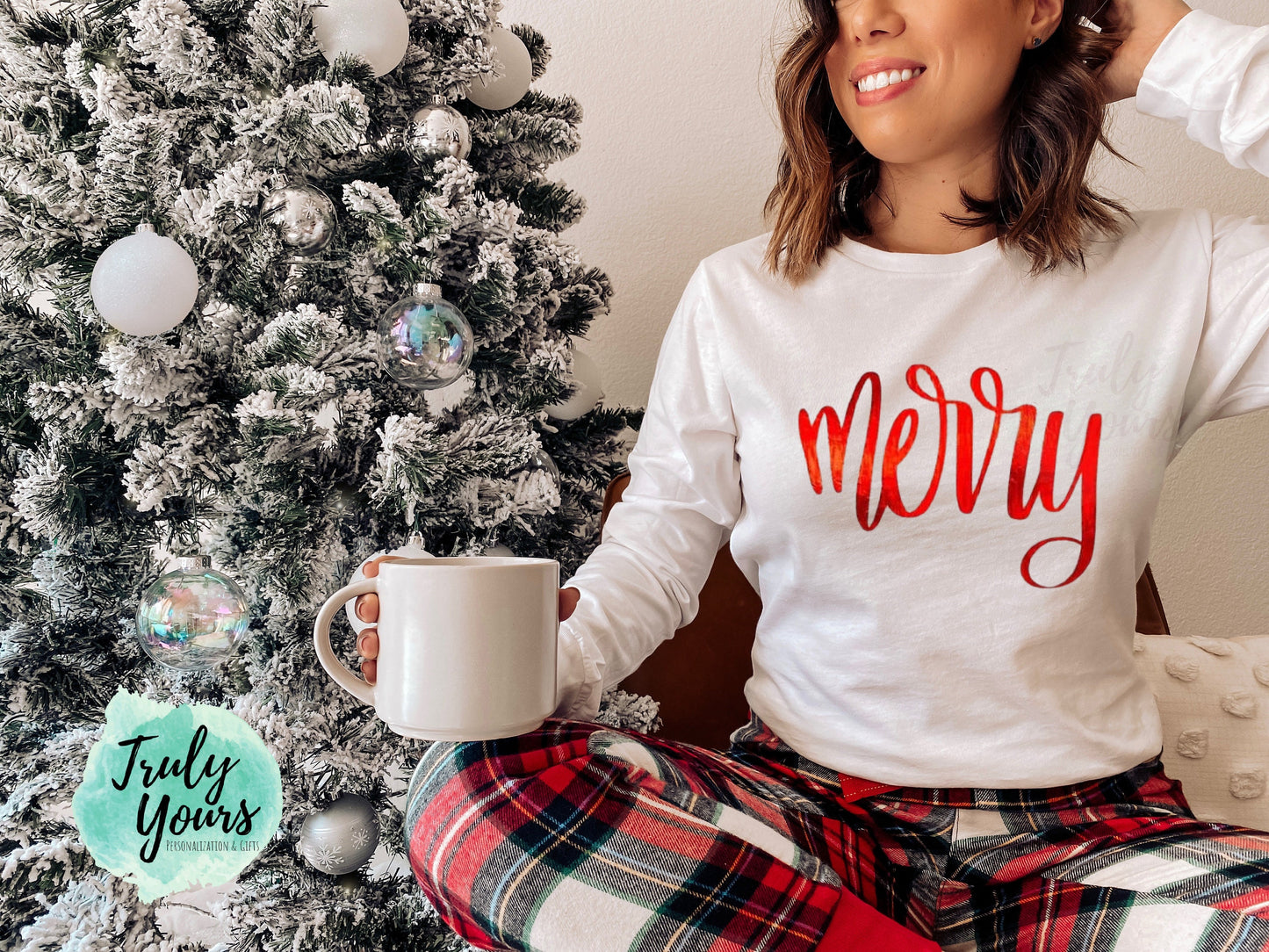 Merry (foil) T-shirt | Long Sleeve Christmas T-shirt | Merry long sleeve Shirt | Merry Foil Red Shirt