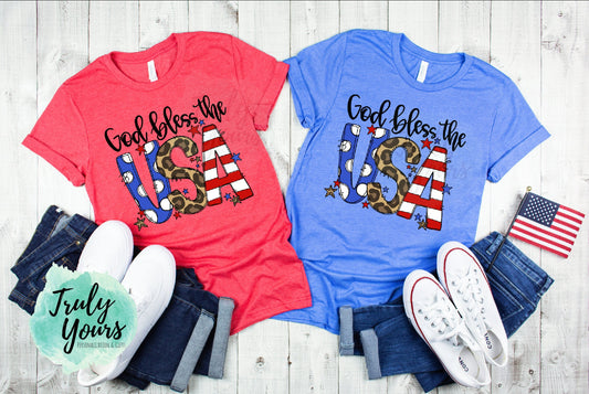 God Bless the USA T-shirt | America shirt | Red White & Blue | July 4th Shirt | Patriotic Tee | Patriotic Leopard Shirt