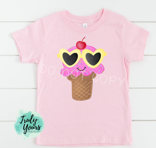 Ice Cream summer Shirt T-shirt | Ice Cream with Sunglasses | Toddler Kids Shirt  | Funny Kid Shirt